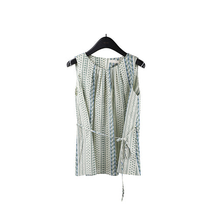 2025  floral striped lace-up shirt 2025 summer new beach vacation style loose top T5056X