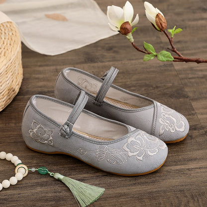 xakxx The Han-Style Clothing Shoes Women's Spring and Summer Old Beijing Cloth Shoes Flat Zen Embroidered Shoes Low Heel Ethnic Style Tea Artist Work Shoes