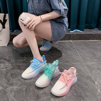 xakxx Rainbow Bottom Coconut Women's Fashionable Shoes Spring and Summer Breathable Sneaker Women's Light Running Shoes Gradient Flying Woven Shoes