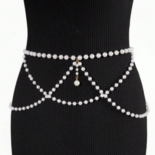 4529 2025 women's new waist chain multi-layer pearl fringed waist chain with dress fashion waist chain body chain