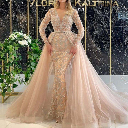 2025 New spring new 2025 women's clothing wedding dress temperament bridal trailing  simple long-sleeved dress