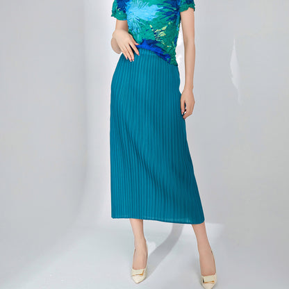 2025 Hot Sale Skirt Women's Long Elastic Waist Fashion Chic Texture Folded Hip Wrap Skirt Half Skirt