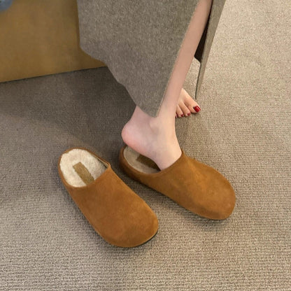 2025 3CM inner height increase~ velvet Birkenstocks thick-soled half-drag, autumn and winter new models one-pedal lazy bag head half-drag