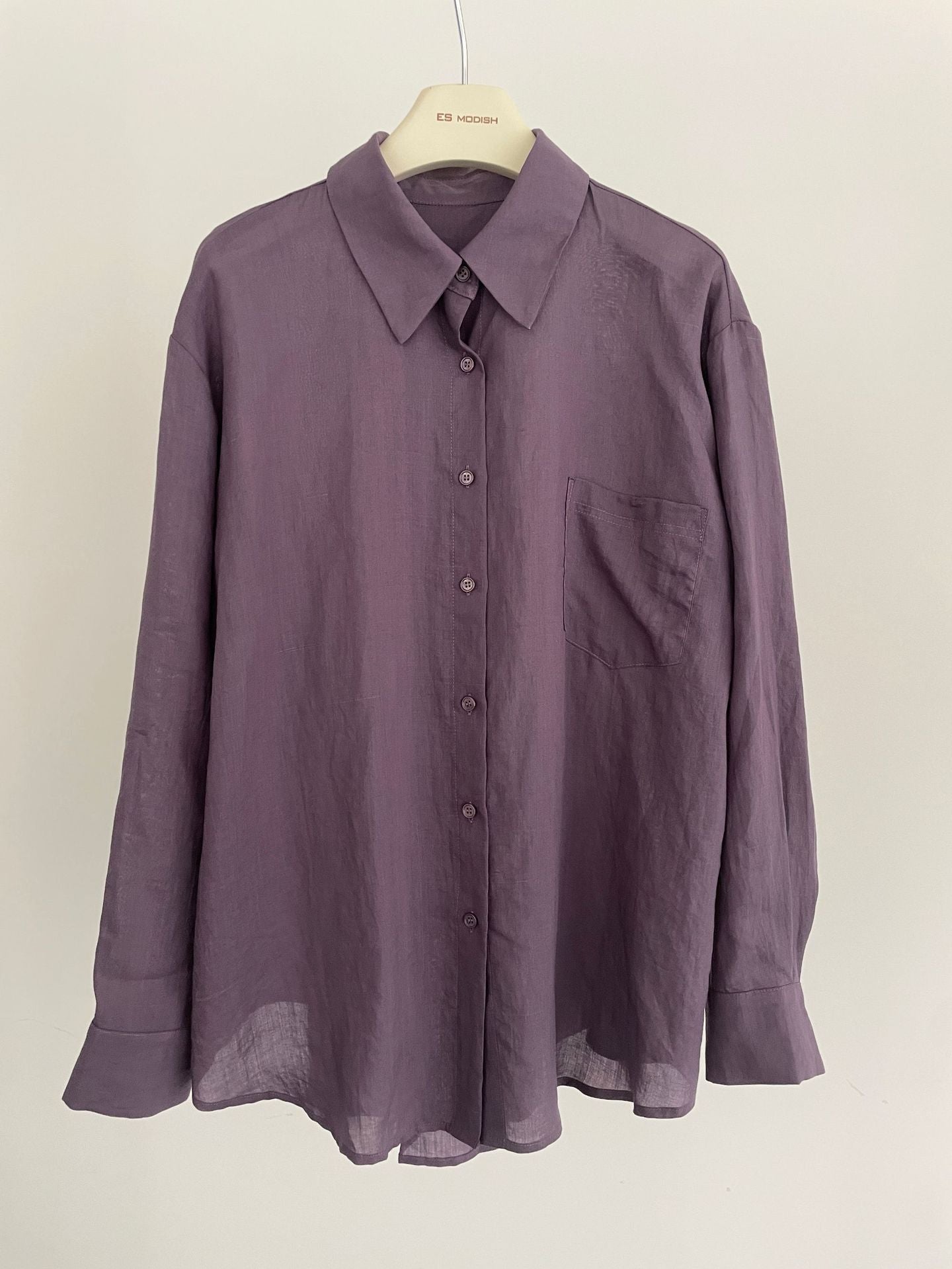2025 ES MODISH spring new product niche rear split design basic version casual versatile shirt ramie shirt