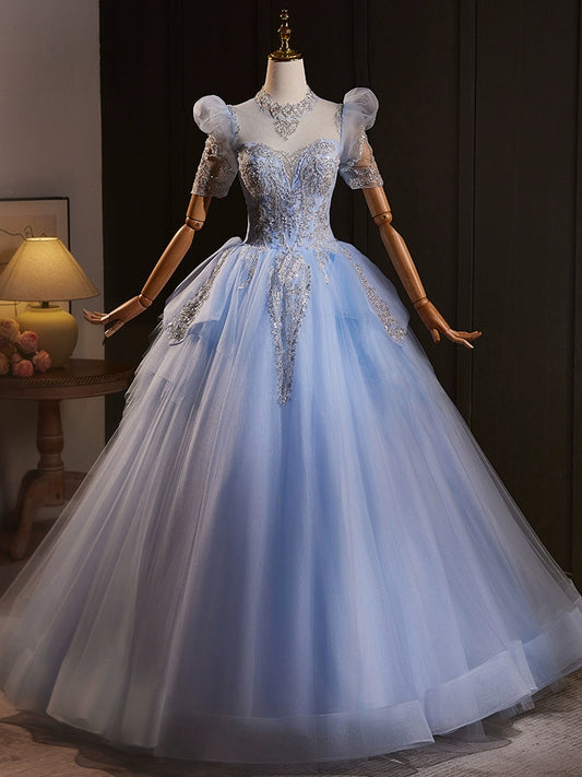 Blue performance clothes, new temperament, vocal music, canto art test student dress, host adult evening dress, fluffy skirt woman