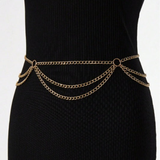 3412 new New hot-selling metal chain gold multi-layer splicing fashionable versatile wave fringed chain waist chain waist jewelry
