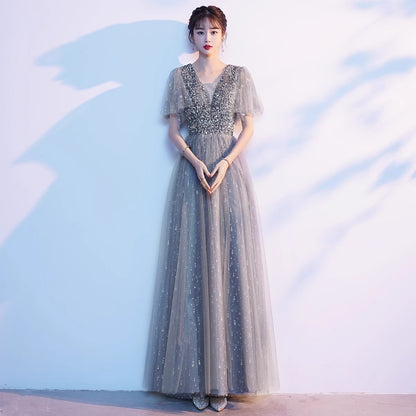 2025 Big choir performance dress women's long dress college students poetry reading thin banquet evening dress singing red song dress