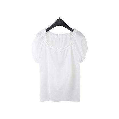 2025  Ramie Tencel Shoulder Short Sleeve Shirt 2025 Summer New Off-Shoulder Age Reduction Shirt Women's T5060X