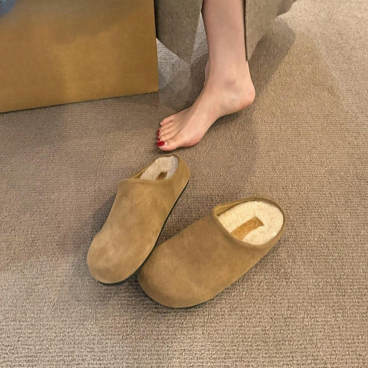 2025 3CM inner height increase~ velvet Birkenstocks thick-soled half-drag, autumn and winter new models one-pedal lazy bag head half-drag