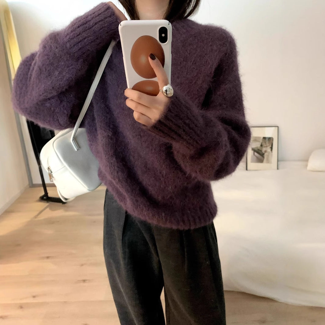 2025 [6 colors optional] Alpaca wool soft waxy sweater popular thirteen lines winter Korean version long-sleeved crew neck top M9253