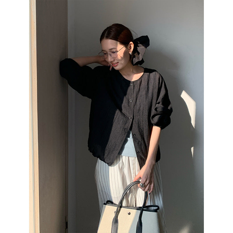 2025  light and thin sunscreen long-sleeved shirt 2025 thirteen lines summer new Korean simple versatile top T278