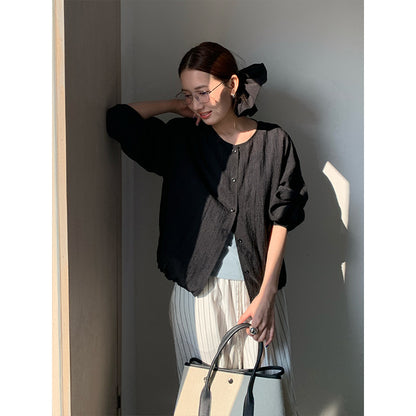 2025  light and thin sunscreen long-sleeved shirt 2025 thirteen lines summer new Korean simple versatile top T278