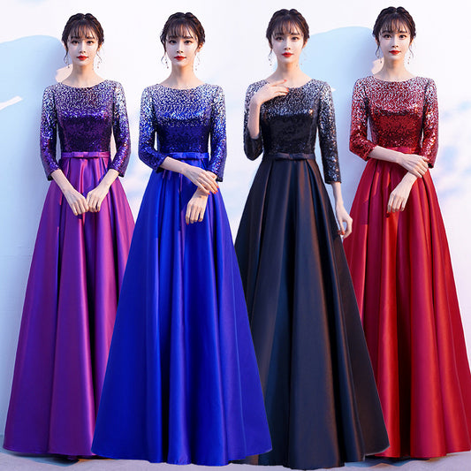 2025 Chorus performance costume women's long dress popular new stage performance group adult red song competition evening dress wholesale