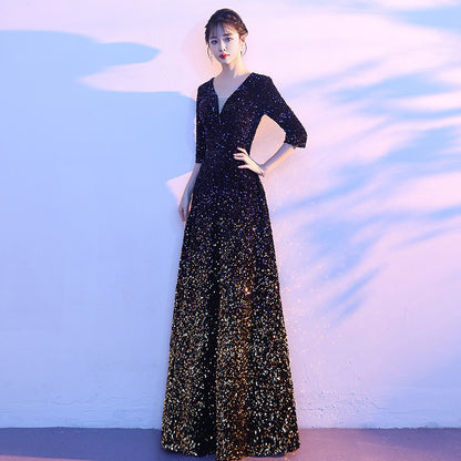 2025 Big choir costumes Women's long skirts Skinny singing conductor Host evening dress sequins Long performance costumes