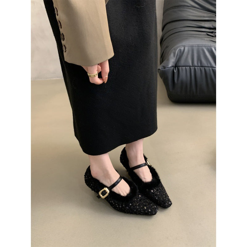 2025 fairy stiletto high heels 2023 Korean version of gentle temperament fluffy shoes women wear women's Mary Jane shoes
