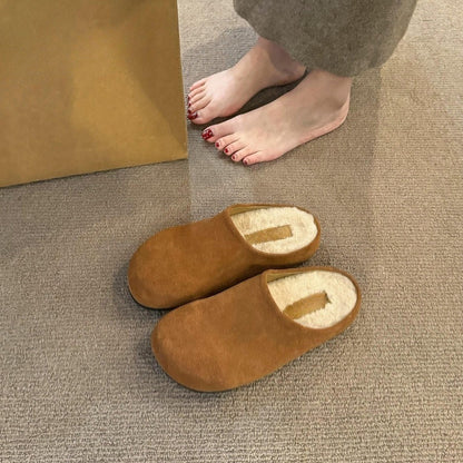 2025 3CM inner height increase~ velvet Birkenstocks thick-soled half-drag, autumn and winter new models one-pedal lazy bag head half-drag