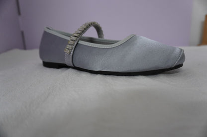 2025 Sheepskin version~ Su Yinyin's same commuter rhinestone Mary Jane shoes  silk and satin one-word belt soft flat single shoes women