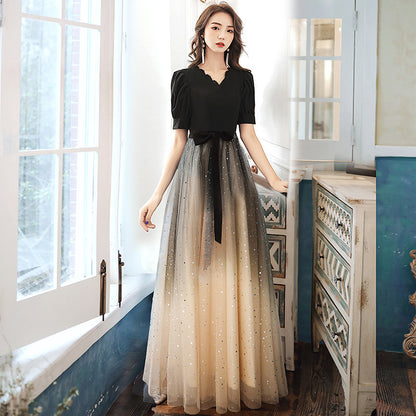 Black small evening dress women's 2025 new annual meeting art test banquet temperament host dress dress spring