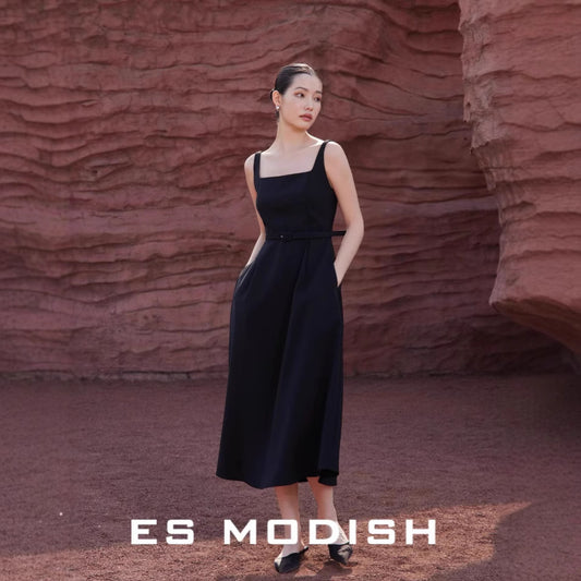 2025 ES MODISH spring new  high-end dress Hepburn style heavy industry upright version suspender dress