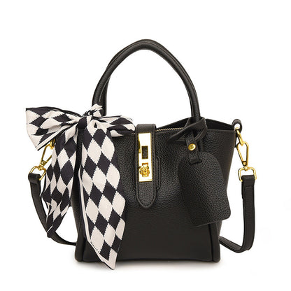 XAKXX 2025 New Fashion Silk Scarf Portable Bucket Bag Women's Bag High-end Litchi Pattern One Shoulder Crossbody Simple Mother and Child Bag