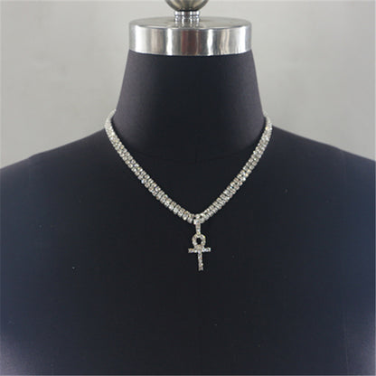2025 YL2224  necklace factory supply rhinestone cross pendant single row diamond chain double necklace neck