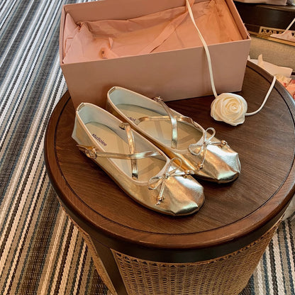 2025 Sheepskin version~ Summer new Korean version  gentle fairy style ballet cross strap Mary Jane shoes single shoes women