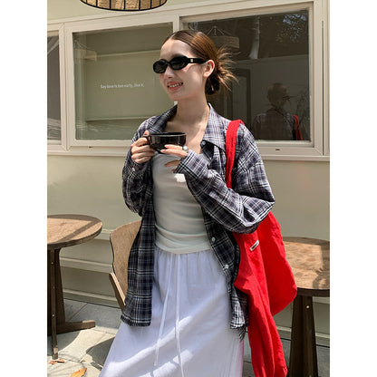 2025  plaid long-sleeved light and thin shirt 2025 thirteen lines summer new loose and versatile shirt T5023X