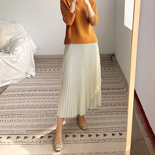 2025 hot-selling skirt medium and long spring and summer new irregular high-end temperament high-waisted pleated skirt long skirt a word