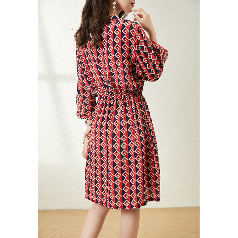 2025 Printed silk dress women's clothing  summer new waist thin fairy thin medium and long mulberry silk skirt