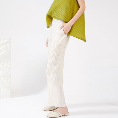 2025 wide-leg pants women's summer new high-waisted versatile elastic waist loose commuter straight pants pleated casual pants