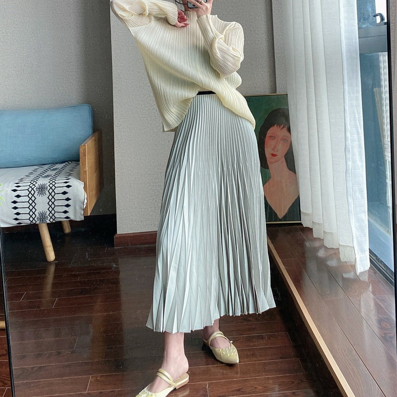 2025 skirt women's drape new high-end niche design sense a word high waist thin pleated medium and long skirt Popular style
