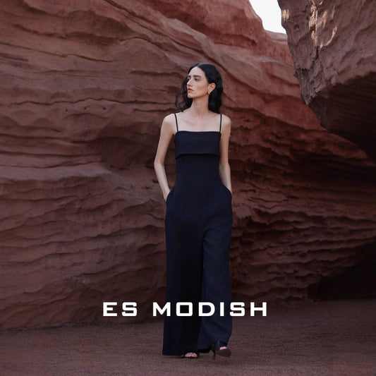 2025 ES MODISH Spring New  Retro Suspender High Waist Jumpsuit Design Sense Black Commuter Pants Women