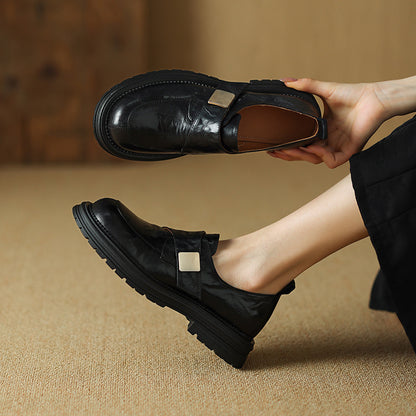 2025 Sheepskin version~ popular new retro British round head platform loafers hand-scratched sheepskin one-pedal single shoes women