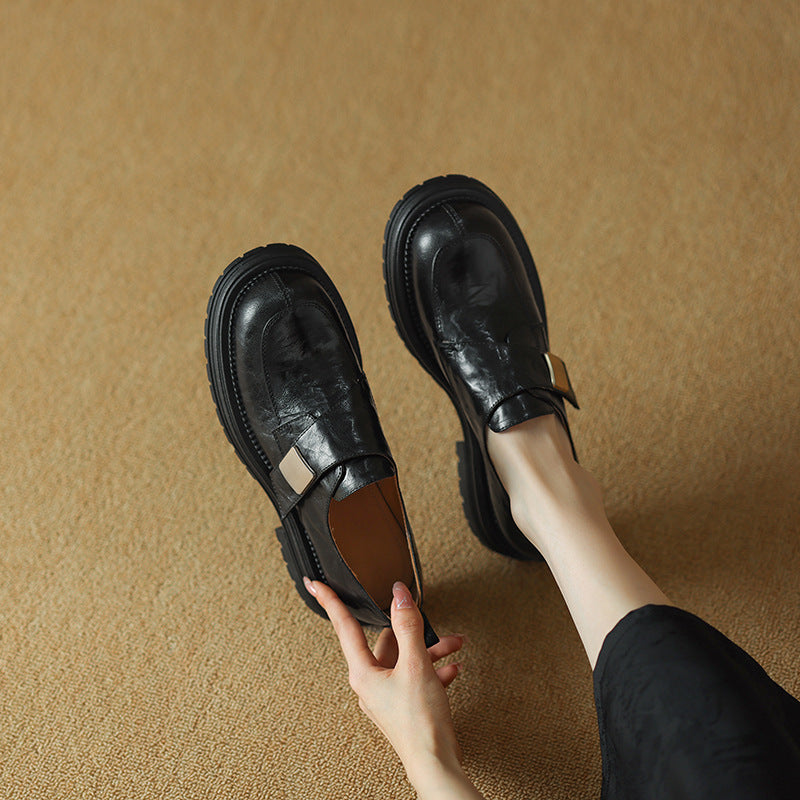 2025 Sheepskin version~ popular new retro British round head platform loafers hand-scratched sheepskin one-pedal single shoes women