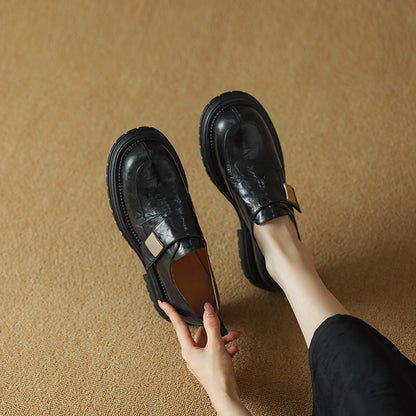 2025 Sheepskin version~ popular new retro British round head platform loafers hand-scratched sheepskin one-pedal single shoes women