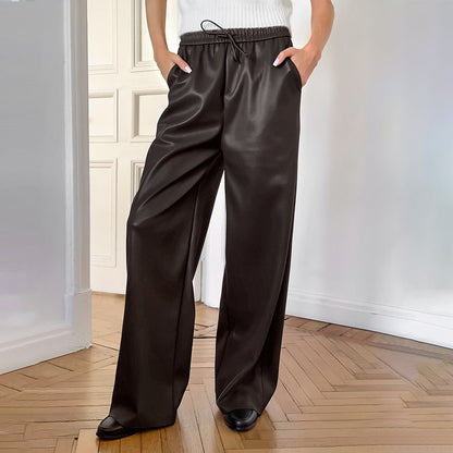 XAKXX Autumn and winter fashion sexy temperament gray velvet matte leather pants retro high-waisted women's casual trousers