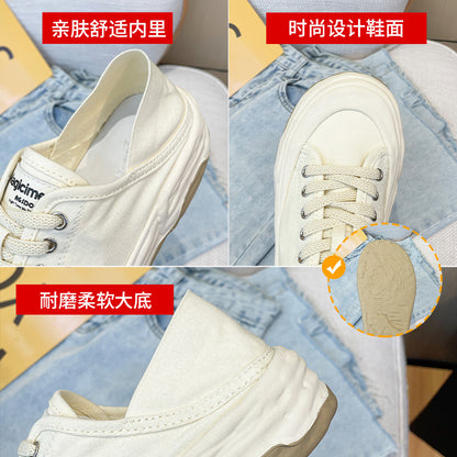xakxx Augusto Canvas Shoes for Women  New Autumn College Style Retro White Shoes Two-Way Casual Sneakers Fashion