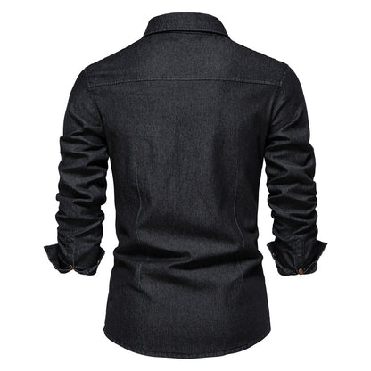 XAKXX 2025 popular Popular trade New explosion men's beautiful size denim shirt men's casual solid color men's denim long-sleeved shirt
