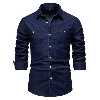 XAKXX 2025 popular Popular trade New explosion men's beautiful size denim shirt men's casual solid color men's denim long-sleeved shirt
