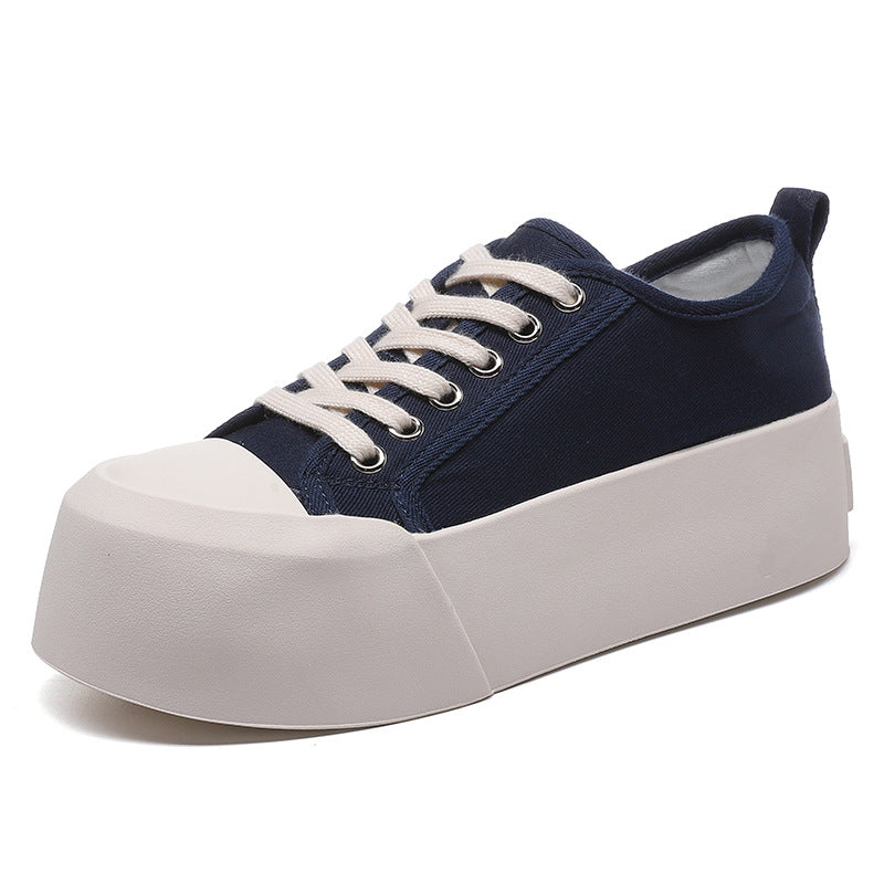 xakxx Canvas Shoes Women's Casual  New Lace-up Sneakers Sports College Style Thick Sole Increased Solid Color Low Top Fashion Shoes