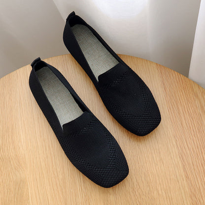 xakxx Spring and Autumn New plus Size Woven Pumps Women's Flying Woven Flat Square Toe Cloth Shoes Knitted Soft Bottom Pregnant Women One-Suit Skirt