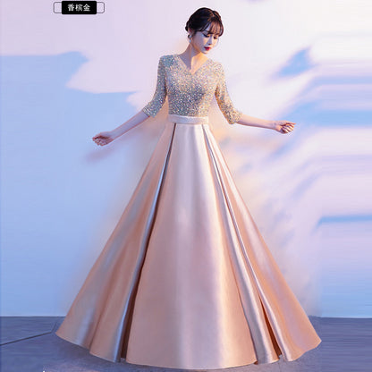 2025 New cantata costume female popular new sequined adult choir host red song recitation evening dress