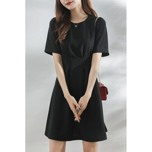 2025 retro little black dress temperament dress  summer new temperament waist black chiffon skirt women's clothing