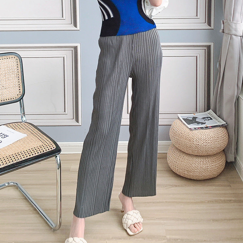 2025 basic pleated wide-leg pants women's high-waisted pendant fashion straight-leg pants temperament commuter nine-point casual pants