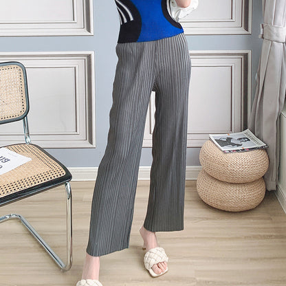 2025 basic pleated wide-leg pants women's high-waisted pendant fashion straight-leg pants temperament commuter nine-point casual pants