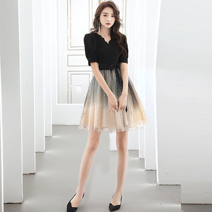 Black small evening dress women's 2025 new annual meeting art test banquet temperament host dress dress spring
