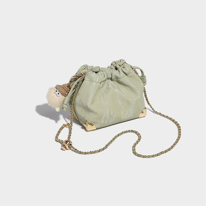 2025 Guofeng New Chinese Silk popular Pleated Crossbody Bag Chain Women's Bag One Shoulder Crossbody Small Bag Pumping Bucket Bag