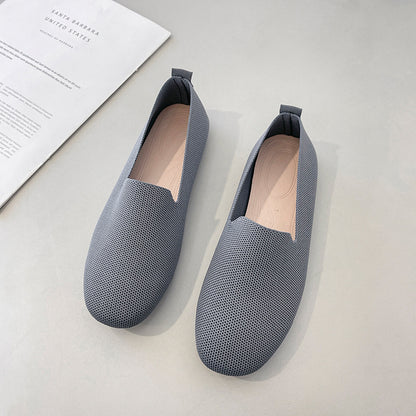 xakxx Spring and Autumn New plus Size Woven Pumps Women's Flying Woven Flat Square Toe Cloth Shoes Knitted Soft Bottom Pregnant Women One-Suit Skirt
