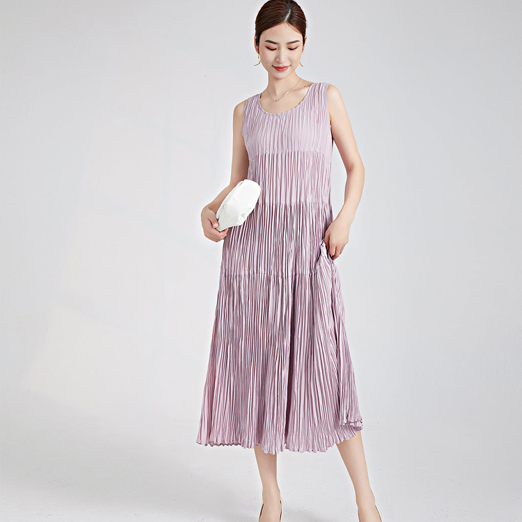2025 handmade pleated skirt summer women's suspender vest skirt high-end long dress Popular trade women's  dress