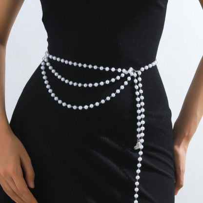 3313 women's 2025 waistchain alloy peach heart pendant pendulum chain pearl chain wavy fringed waist chain waist jewelry